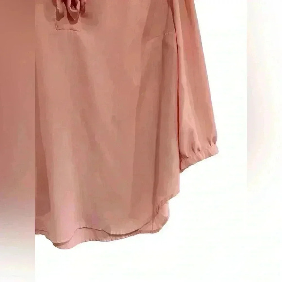 Torrid Pink Tie Neck Flowy Sheer Long Sleeve Blouse - Picture 3 of 7